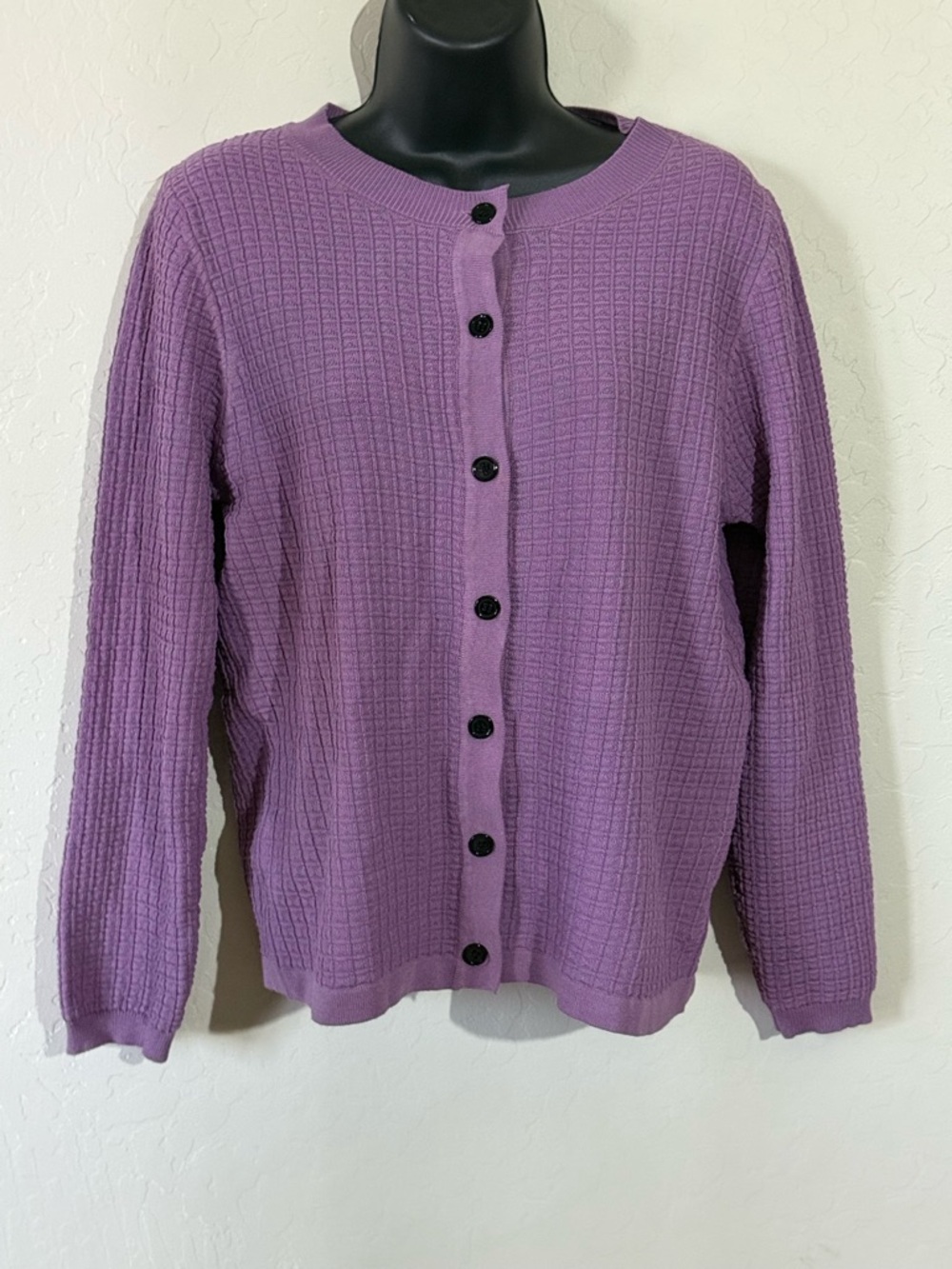 Lavender Purple Waffle Knit Cardigan M Cropped Cozy Cottagecore Fall